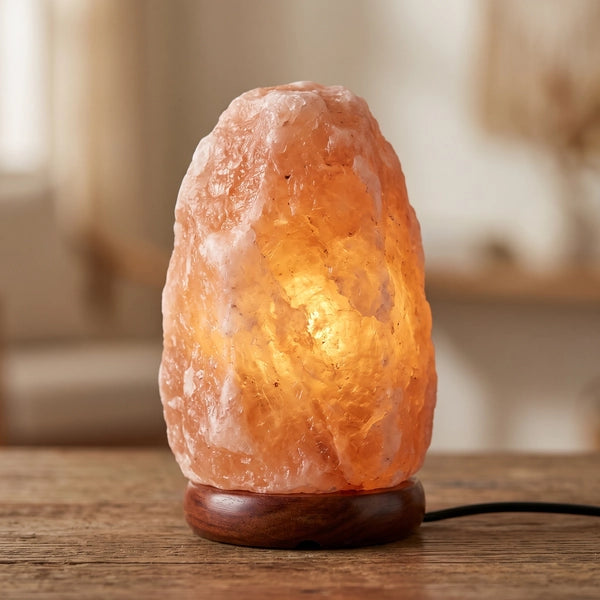 Original Khewra Himalayan Pink Salt Lamp 2 to 3 kg with Polished Wooden Base and Tested Dimmer Wire by The Nature Vibe Pakistan