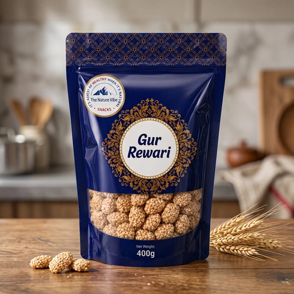 The Nature Vibe Premium Chakwal Gur Rewari traditional crispy jaggery sesame sweet 400g pack