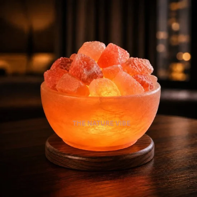 Handcrafted Himalayan Fire Bowl Salt Lamp 3kg glowing with natural salt chunks by The Nature Vibe